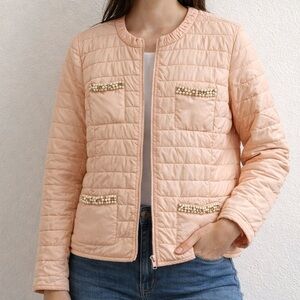 Chicos Peach Quilted Jacket with Pearl & rhinestone Accents 2